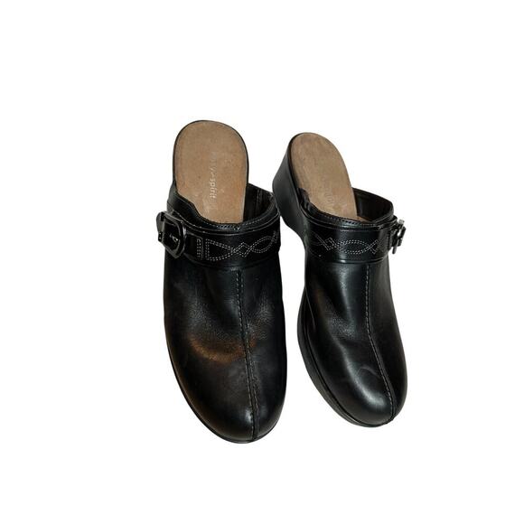 Easy Spirit Size 9.5 Black Leather Slip On Buckle y2k Closed Toe Clog Mules Work - Picture 5 of 11